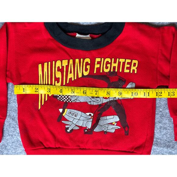 Vintage Mustang Fighter Sweatshirt Boys Toddler 3T Red 1980s 1990s - Picture 4 of 5
